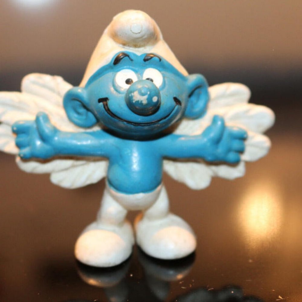Smurfs 20071 Flying Smurf Angel Feather Wings Vintage Figure PVC Toy Figurine 3